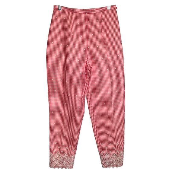 Renee Dumarr Womens Red Gingham Plaid Ankle Pants Size L Old Money Summer Preppy - Picture 2 of 12